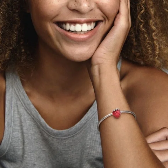 Pandora Seeded Strawberry Fruit Charm for Bracelet or Necklace charm NEW! - Picture 6 of 7